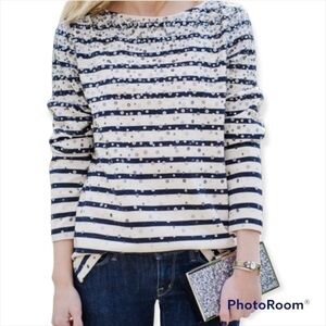 4 for $20 SALE! J Crew Confetti Sequin Stripe Boatneck Top, Navy/Cream, Size XS
